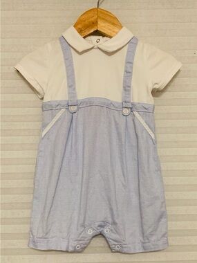 EUC Mayoral Baby Boy Shortalls Romper Light Blue Faux Overalls 6-9M